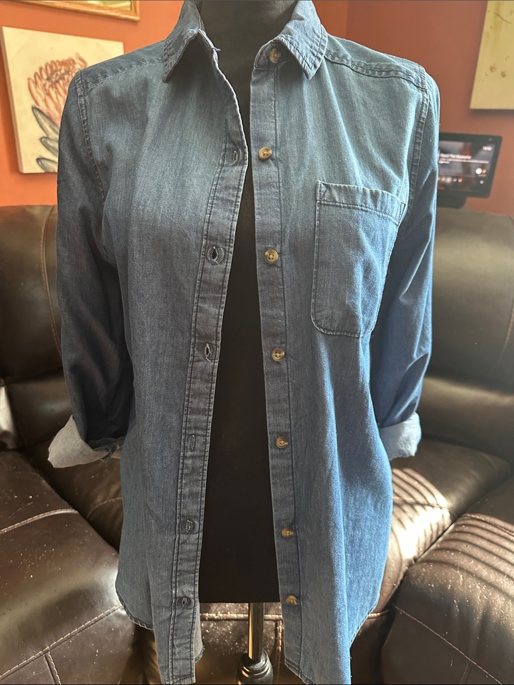 SO Women's Blue Denim Button-Front Jacket